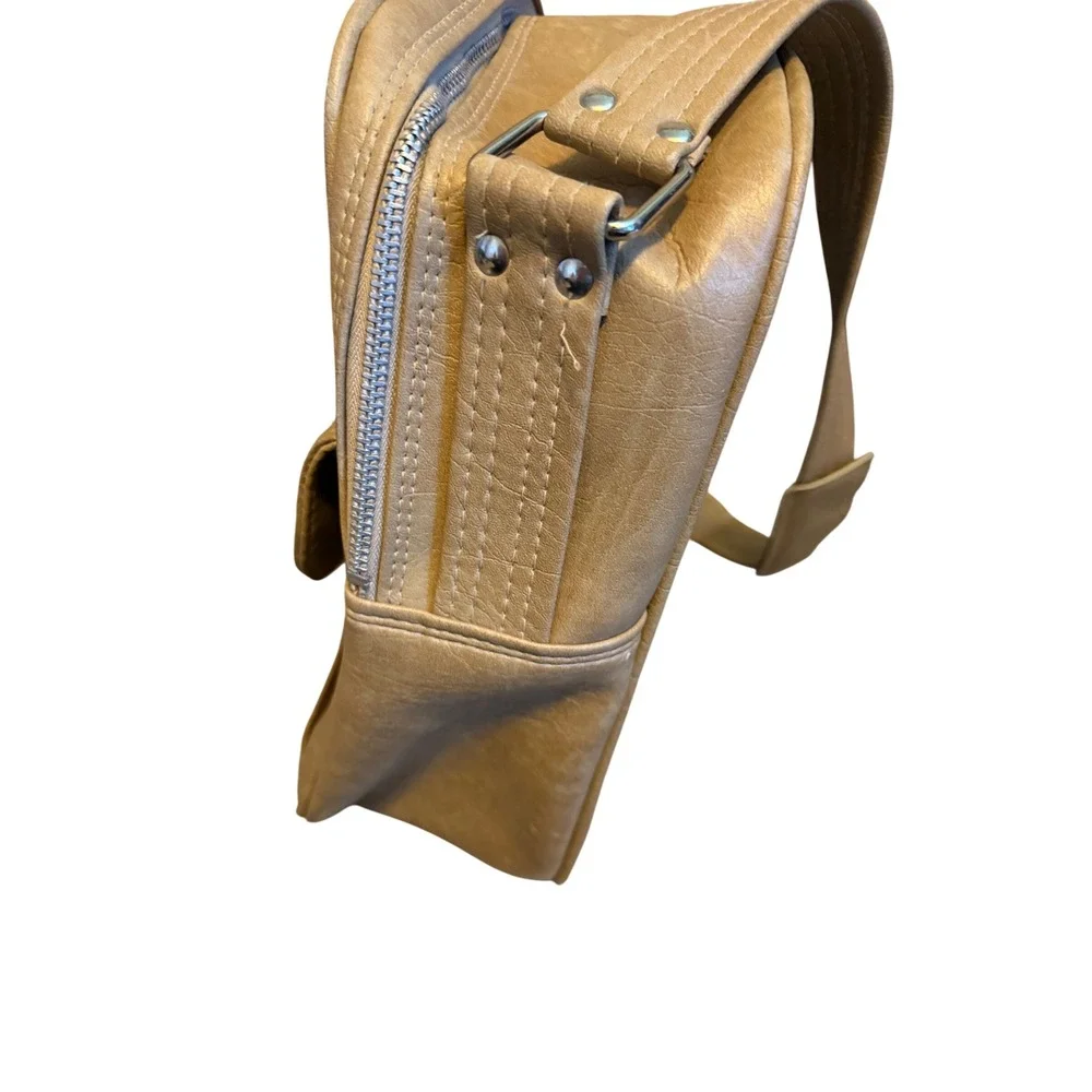 Samsonite Vintage Tan Faux Leather Crossbody Messenger Bag Retro Travel Bag